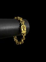 Pulseira friso s vazado 13mm fecho são jorge - banhado a ouro 18k