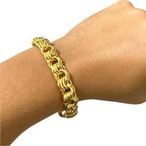 Pulseira Friso Triplo 12Mm Banhado A Ouro 18K Luxo