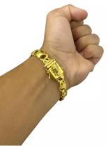 Pulseira Friso X 13Mm Fecho Jesus Cristo Banhado A Ouro 18K