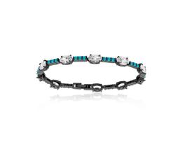 Pulseira Geométrica com Pedras Turquesas e Cristais Banhada a Ródio Negro Pulseira Geométrica com Pedras Turquesas e Cristais Banhada a Ródio Negro