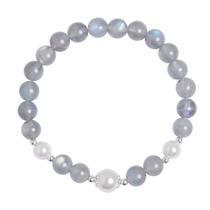 Pulseira Grey Moonstone e Faux Pearl em prata 925 para mulheres