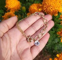 Pulseira Grossa Pedra Zirconia Fecho Bóia Folheada Garantia