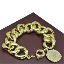 Pulseira Grumet 19cm Com Pingente 500 Réis Semelhante Ao De 1913 Banho Ouro 18k 4620