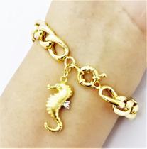 Pulseira Grumet Cavalo Marinho Banho De Ouro 18k 1796D