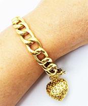 Pulseira Grumet Com Pingente Coração Vazado Banho Ouro 1796A