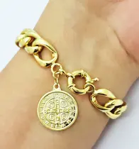Pulseira Grumet Com Pingente São Bento Banho Ouro 1796C 4322