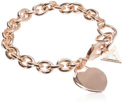 Pulseira GUESS Basic - Ouro Rosa com Logotipo Heart Link