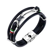 Pulseira Guitar Charm para homens, pulseira de couro PU de várias camadas