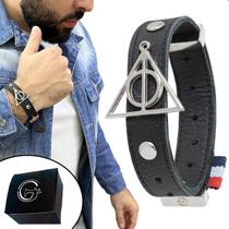 Pulseira Harry Potter Bracelete Símbolo Harry Reliquias Couro Legítimo