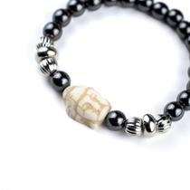 Pulseira Hematita 8mm Buda e Silicone
