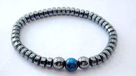 Pulseira hematita com olho tigre azul Pulseira hematita com olho tigre azul