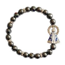 Pulseira Hematita Esferas 6mm Nossa Senhora Aparecida