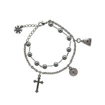 Pulseira Hematita proteção Medalha de São Bento Nossa Senhora AR1523