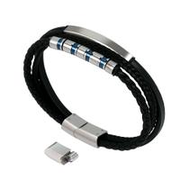 Pulseira Hengbofeng 316L em couro de aço inoxidável 22cm