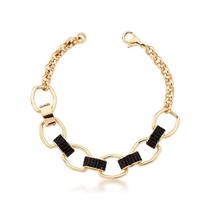 PULSEIRA HEXAGONO VAZADO COM ENTREMEIO CRAVEJADOS Preta