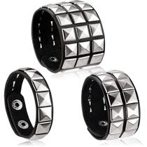 Pulseira Hicarer, 3 peças de couro punk, 21,5 cm, unissex