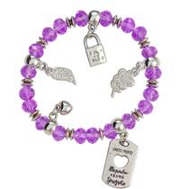 Pulseira Ho'oponopono Pingente Cristal Roxo e Silicone Pulseira Ho'oponopono Pingente Cristal Roxo e Silicone