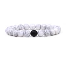 Pulseira Howlite Stone com miçangas de rocha de lava preta de 8 mm Pulseira Howlite Stone com miçangas de rocha de lava preta de 8 mm