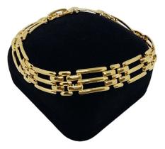 Pulseira Idêntica A Ouro Elo Xadrez 7mm Banhada a Ouro Pulseira Idêntica A Ouro Elo Xadrez 7mm Banhada a Ouro