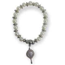 Pulseira Iemanjá Abebê Pérola Branca Com Pingente E Silicone