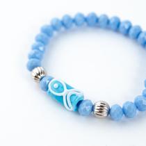 Pulseira Iemanjá Firma Peixe Azul Cristal e Silicone