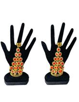 Pulseira Indiana Feminina Dourada Pedra Vermelha Luxo Festa