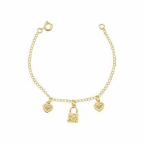 Pulseira Infantil Armem Rr Bijoux Cadeado Coração Ouro