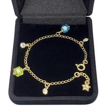 Pulseira Infantil Balões Coloridos E Cristais Banho De Ouro 18k 2188