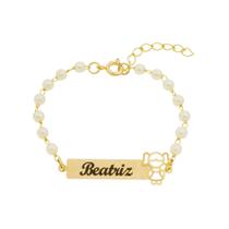 Pulseira Infantil Bebê Perola Nome Folheado a Ouro 18k
