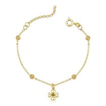 Pulseira Infantil Bolinhas com Trevo Folheada a Ouro 18k