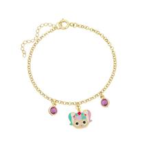 Pulseira Infantil Boneca Unicórnio Resinada com Pedras Folheado a Ouro