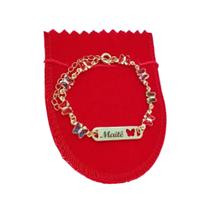 Pulseira Infantil Borboleta Com Nome Banho Ouro 18k