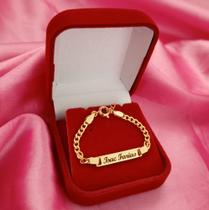 Pulseira Infantil Chapa com Gravação Folheada a Ouro 18k