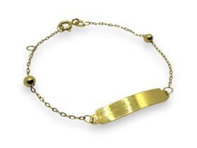 Pulseira Infantil Chapinha/Placa Em Ouro 18K 750 modelo bolinhas 3mm (COD9Y)