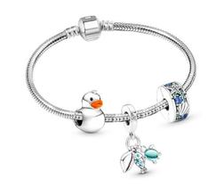 Pulseira Infantil com Berloques Prateado. Patinho