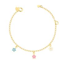 Pulseira Infantil Com Florzinhas Coloridas Folheada A Ouro Pulseira Infantil Com Florzinhas Coloridas Folheada A Ouro