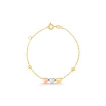 Pulseira Infantil Corações em Ouro Branco, Rosé e Amarelo 18k