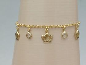 Pulseira infantil coroa elo português banhado a Ouro