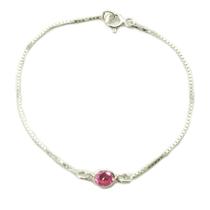 Pulseira Infantil Criança Pedra Zirconia Rosa Prata Legitima 925