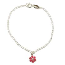 Pulseira Infantil Criança Pingente Flor Prata Legitima 925