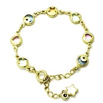 Pulseira Infantil Cristal Colorids Lua Estrela Trevo Coração Banho De Ouro 18k 1205