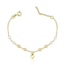 Pulseira Infantil de Bolinhas e Pérolas com Coração Folheada a Ouro 18k