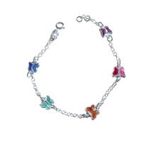 Pulseira Infantil de Borboletas Coloridas Prata 925