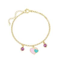 Pulseira Infantil Dois Corações Resinados com Pedras Folheado a Ouro