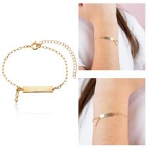 Pulseira Infantil Dourada Bebê com Chapinha E Figa Figuinha Banhada a Ouro 18k Banho Antialérgico Marca Andréia Branco Acessórios