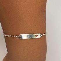 Pulseira Infantil em Prata 925 com placa coração vazado, antialérgica e delicada