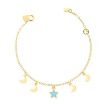 Pulseira Infantil Estrelinha Luas de Resina Folheada A Ouro