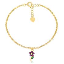 Pulseira Infantil Florzinha Colorida Folheada A Ouro