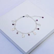 Pulseira Infantil Folheada a Prata Borboleta e Cristal