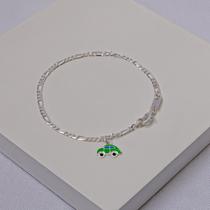 Pulseira Infantil Folheada Prata Elo 3x1 com Carro Verde